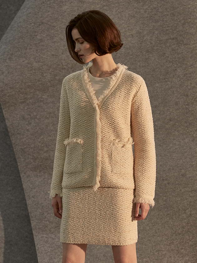 wool tweed knit skirt_light beige