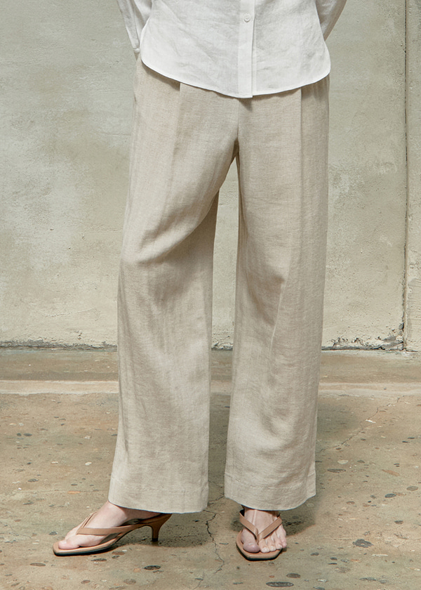 linen wide pants_linen beige