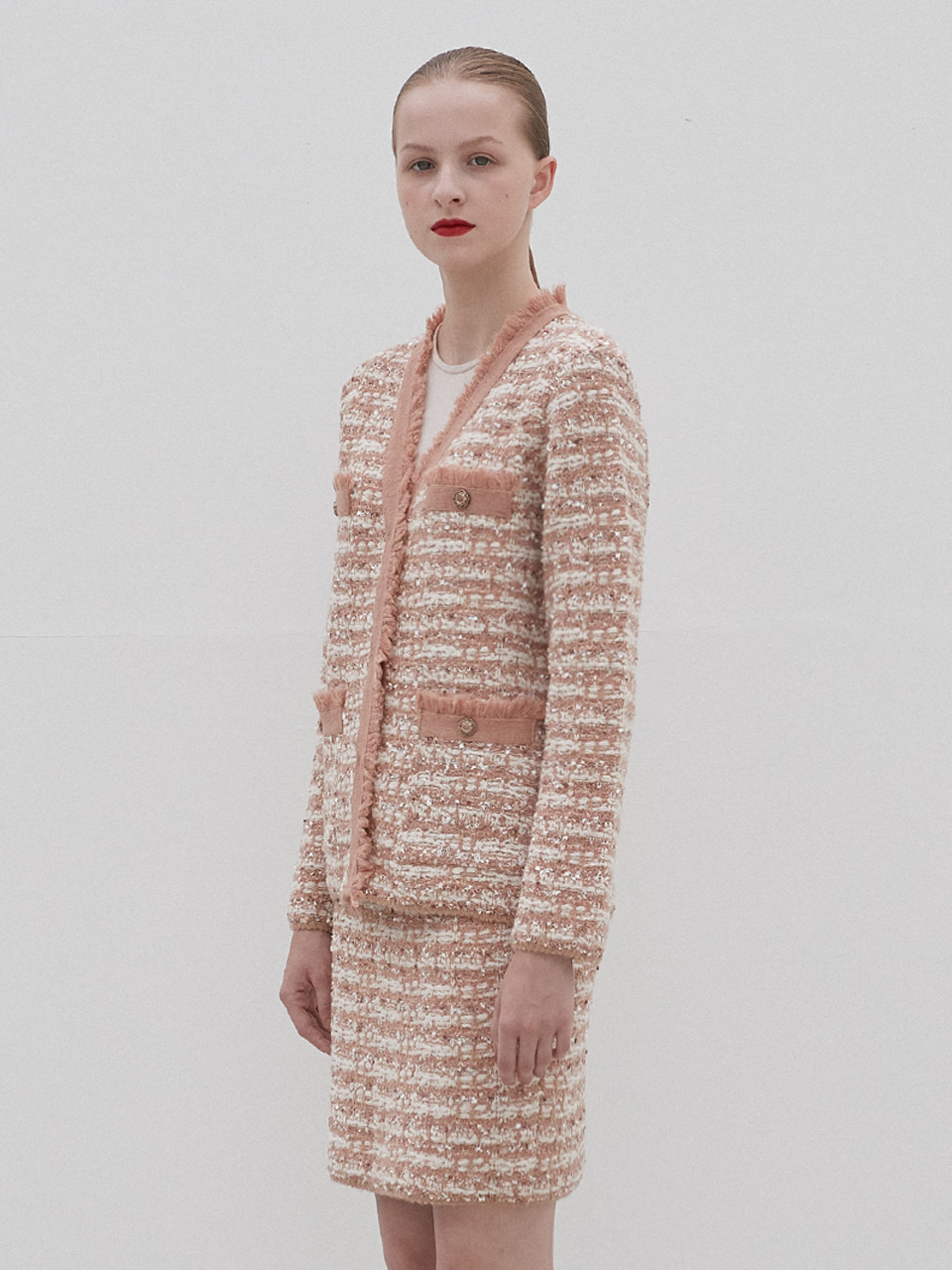 tweed knit skirt (pink)