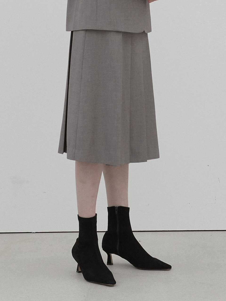 tailored pleats skirt (melange gray)