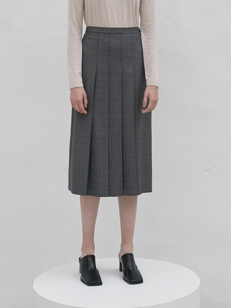 [Ori 콜라보]check pleats skirt (gray)