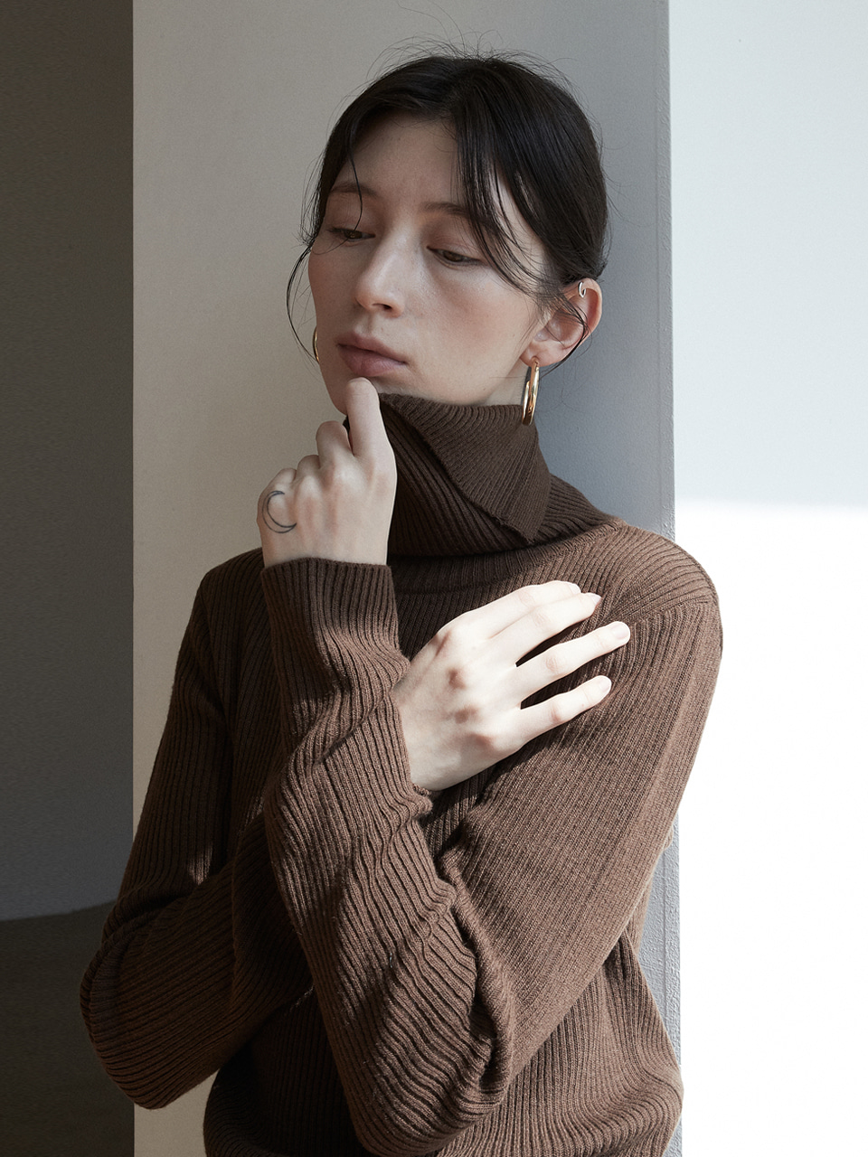 cashmere pola rib knit (brown)