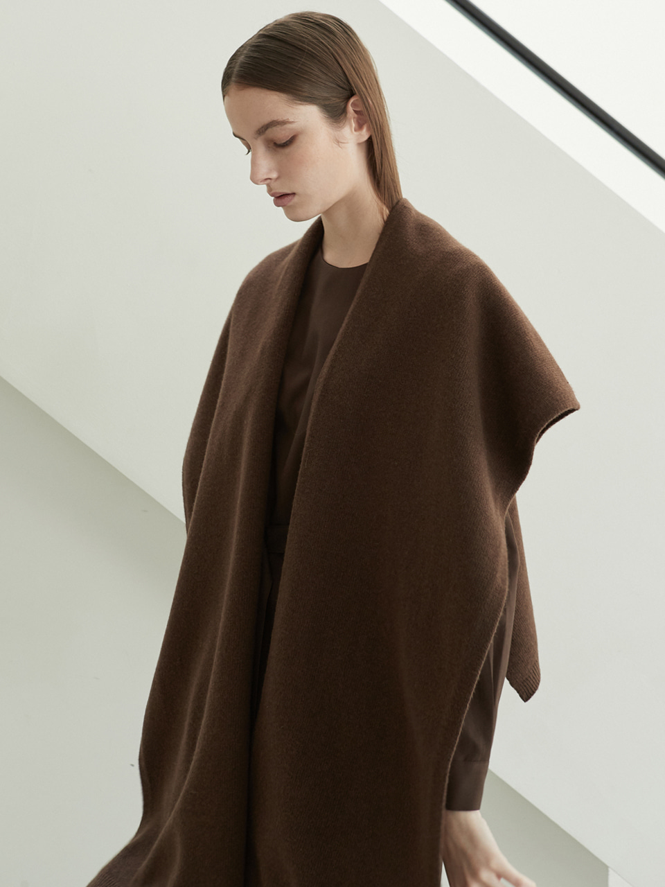 cashmere knit muffler vest (brown)