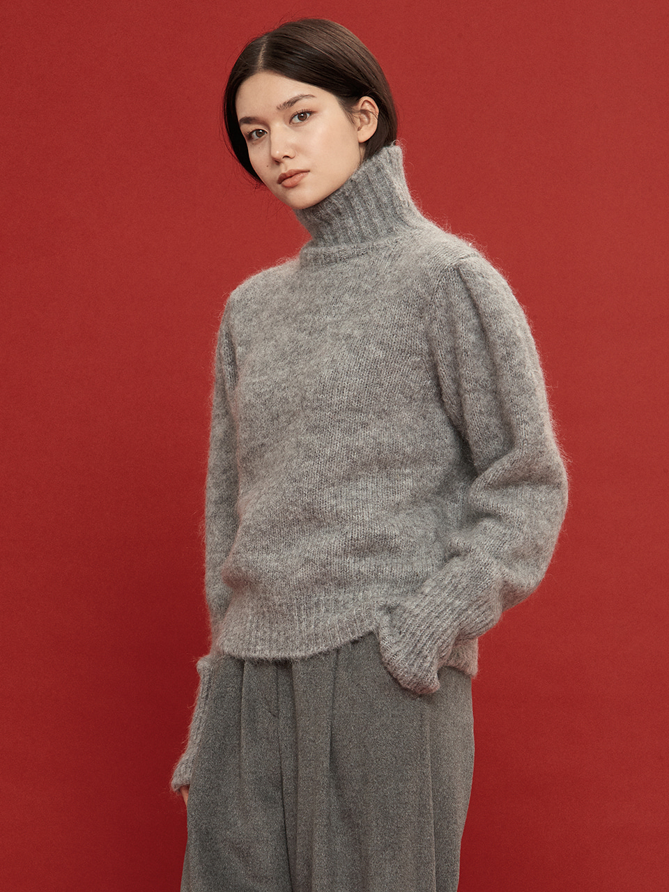 kidmohair puff pola knit (light gray)