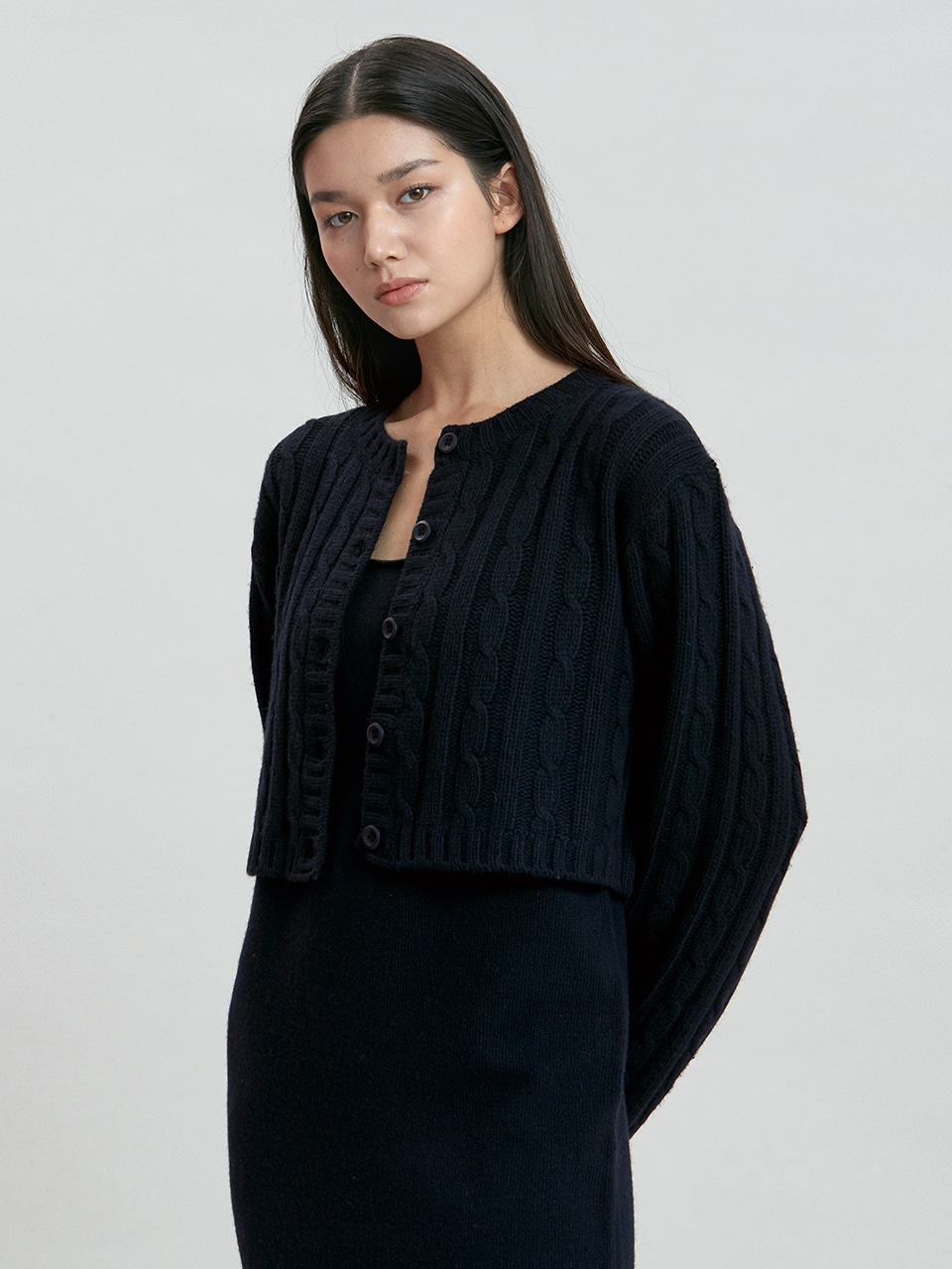 cashmere cable knit cardigan (dark navy)
