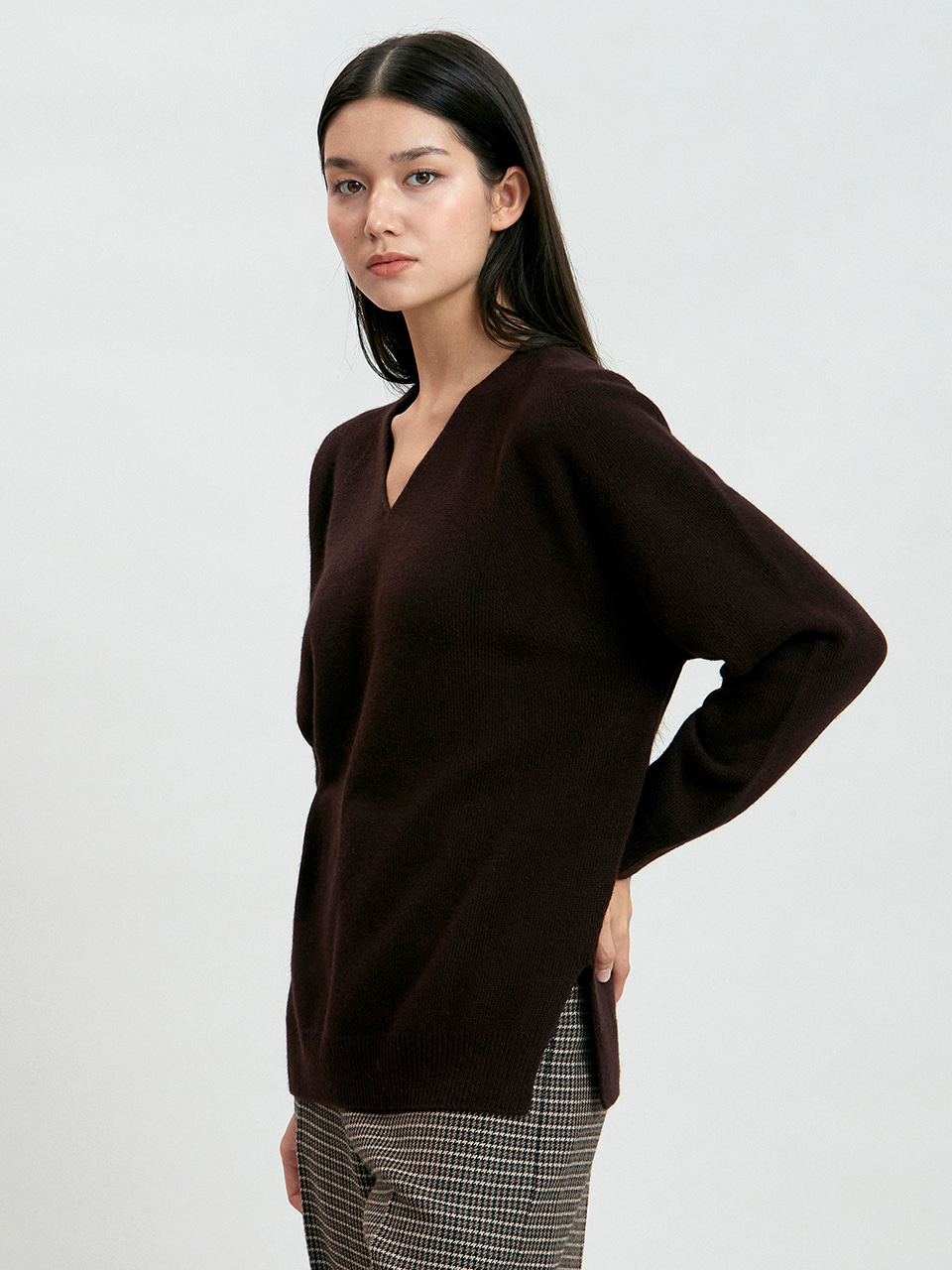 wool slit wholegarment knit (dark brown)