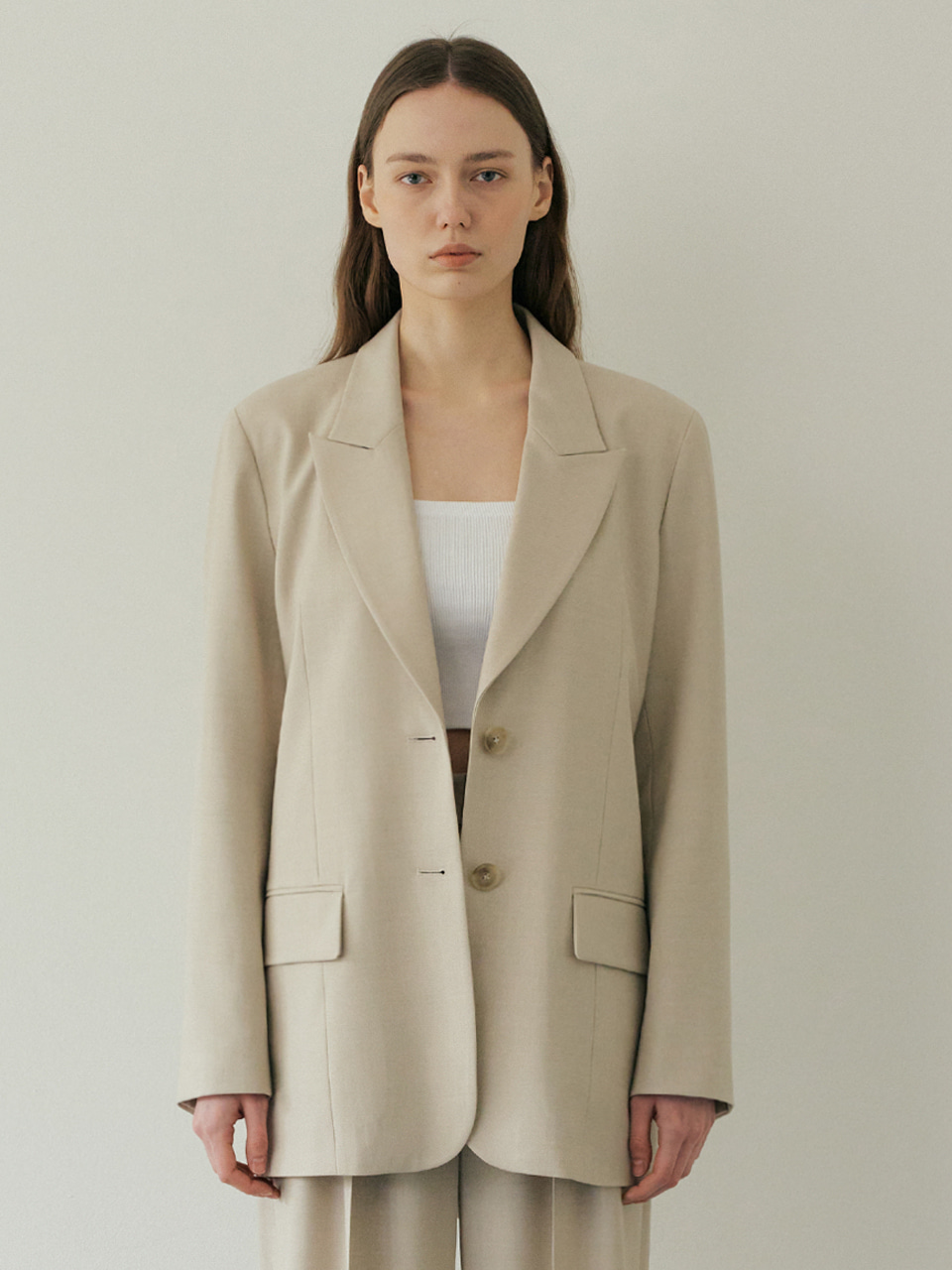115 oversize low collar jacket (beige)