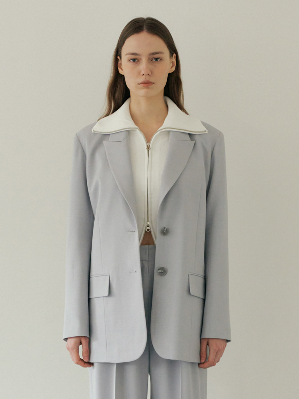 115 oversize low collar jacket (light gray)