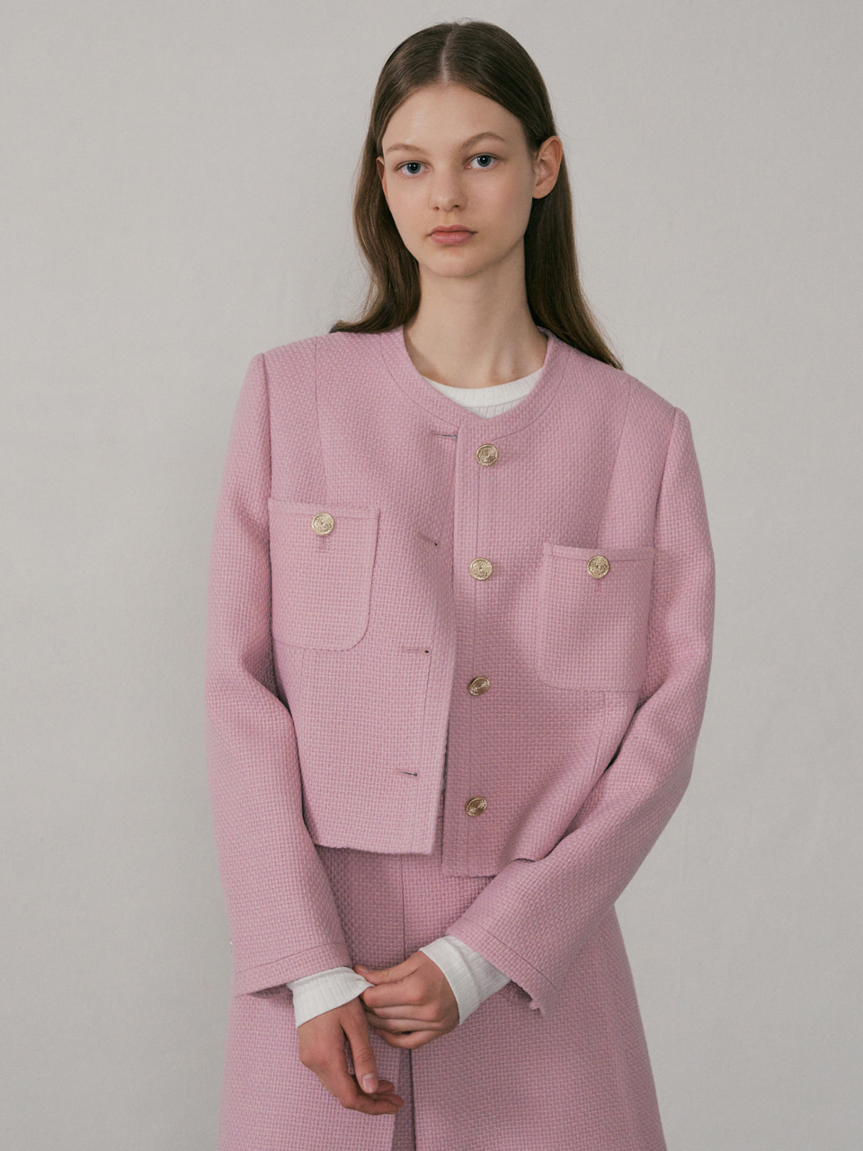22Fall Flat Tweed Jacket (Pink)