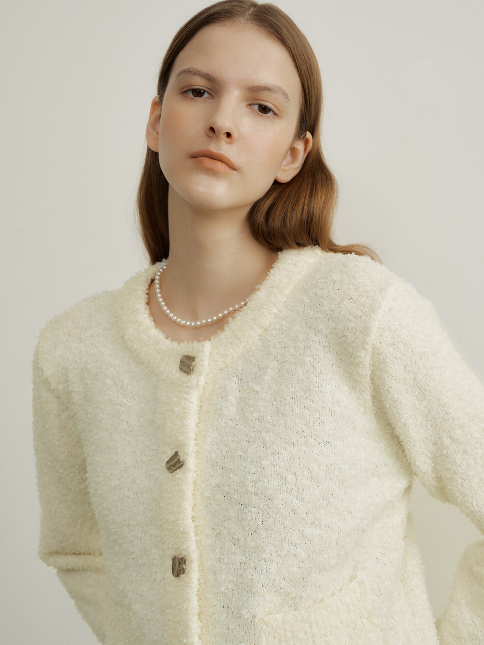 23SS Boucle Knit Cardgan (Ivory)
