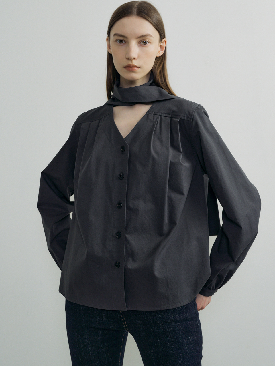 23FW TRENCH TIE BLOUSE (2color)