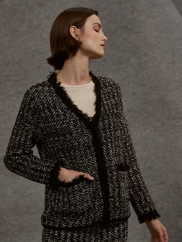 wool tweed knit cardigan_black
