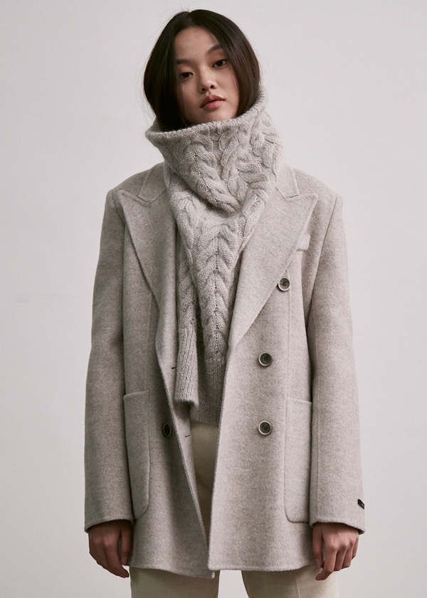 hand made wool double half coat_gray