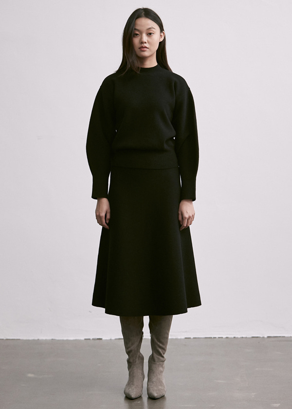 cashmere A line knit skirt_black