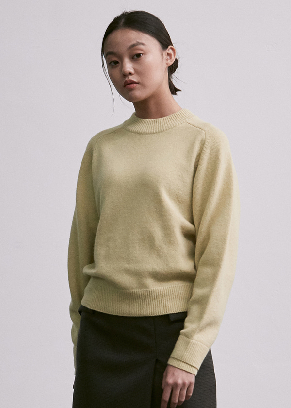 wool double rib knit top_lime