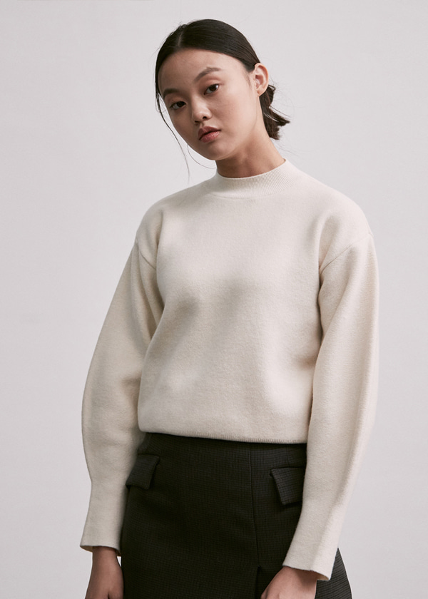 cashmere balloon knit top_ivory
