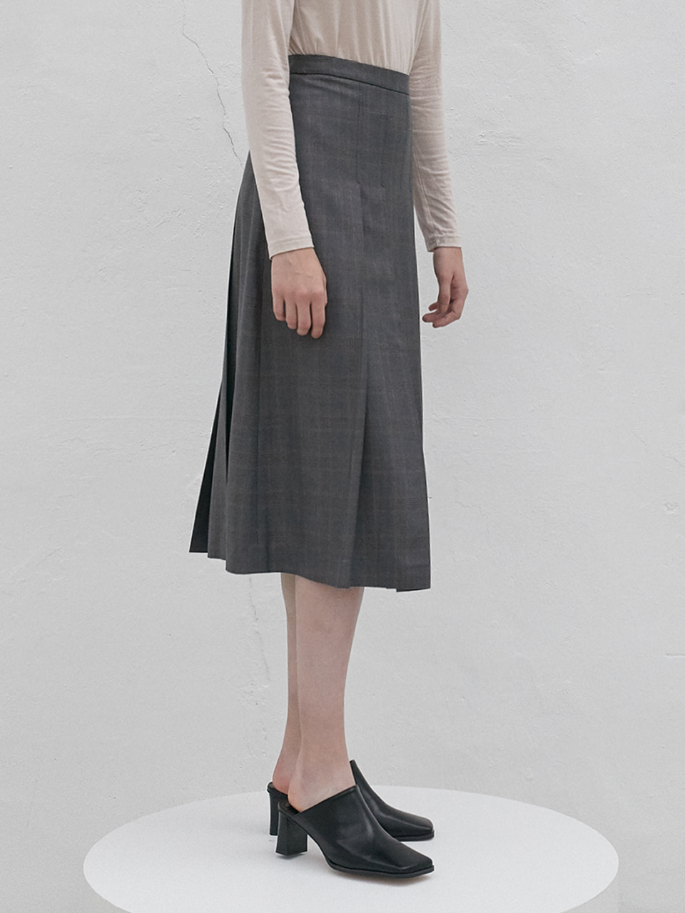[Ori 콜라보]check pleats skirt (gray)