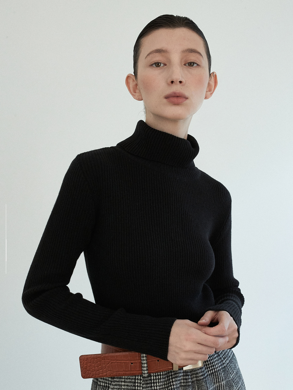 cashmere pola rib knit (black)