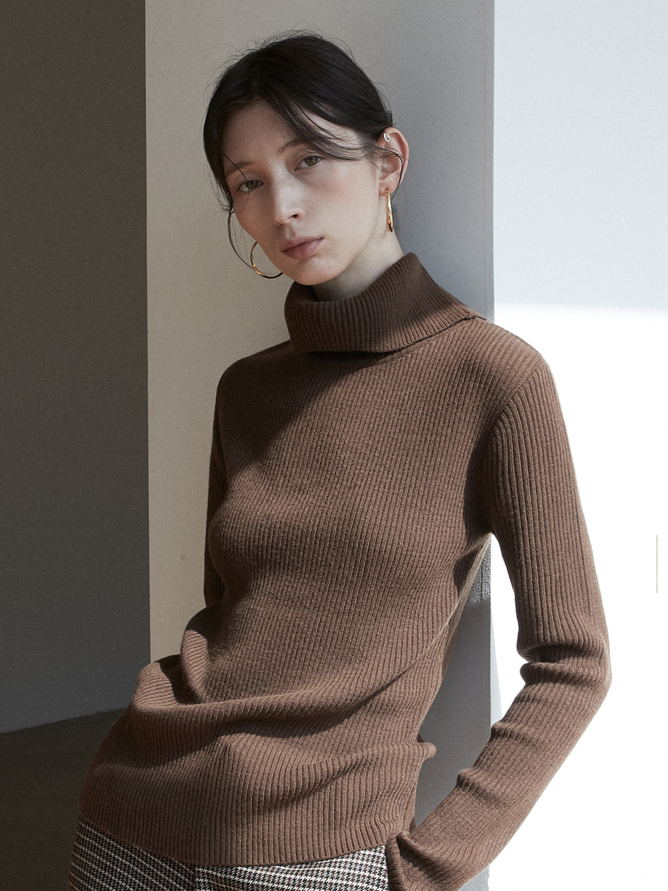 cashmere pola rib knit (brown)