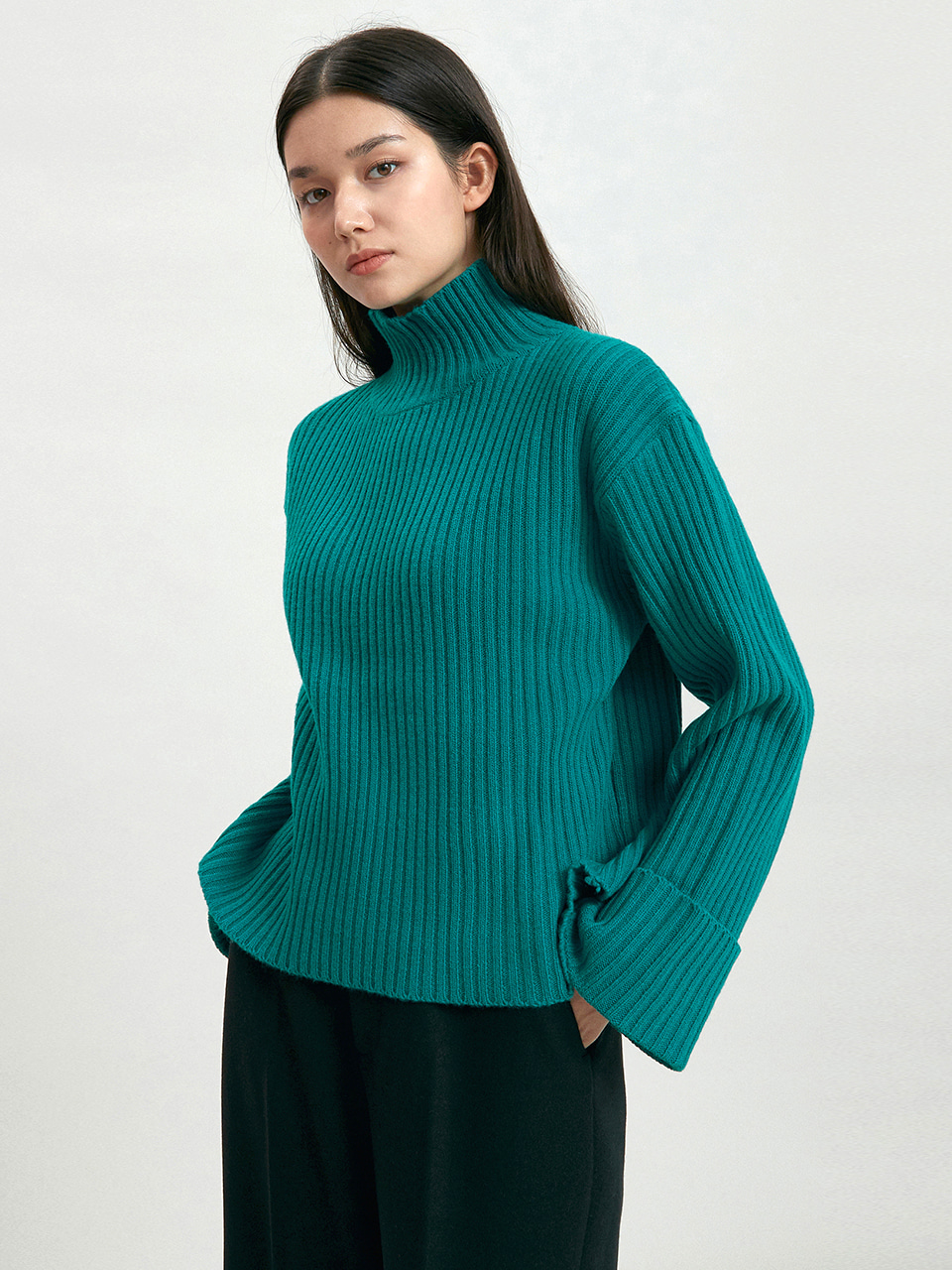 wool roll up knit (blue green)