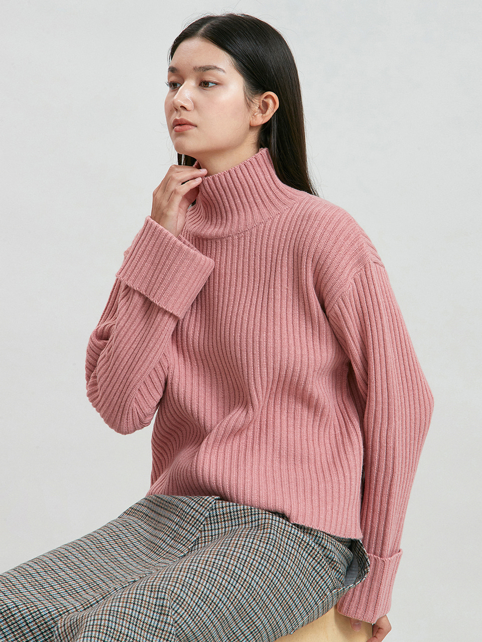 wool roll up knit (pink)