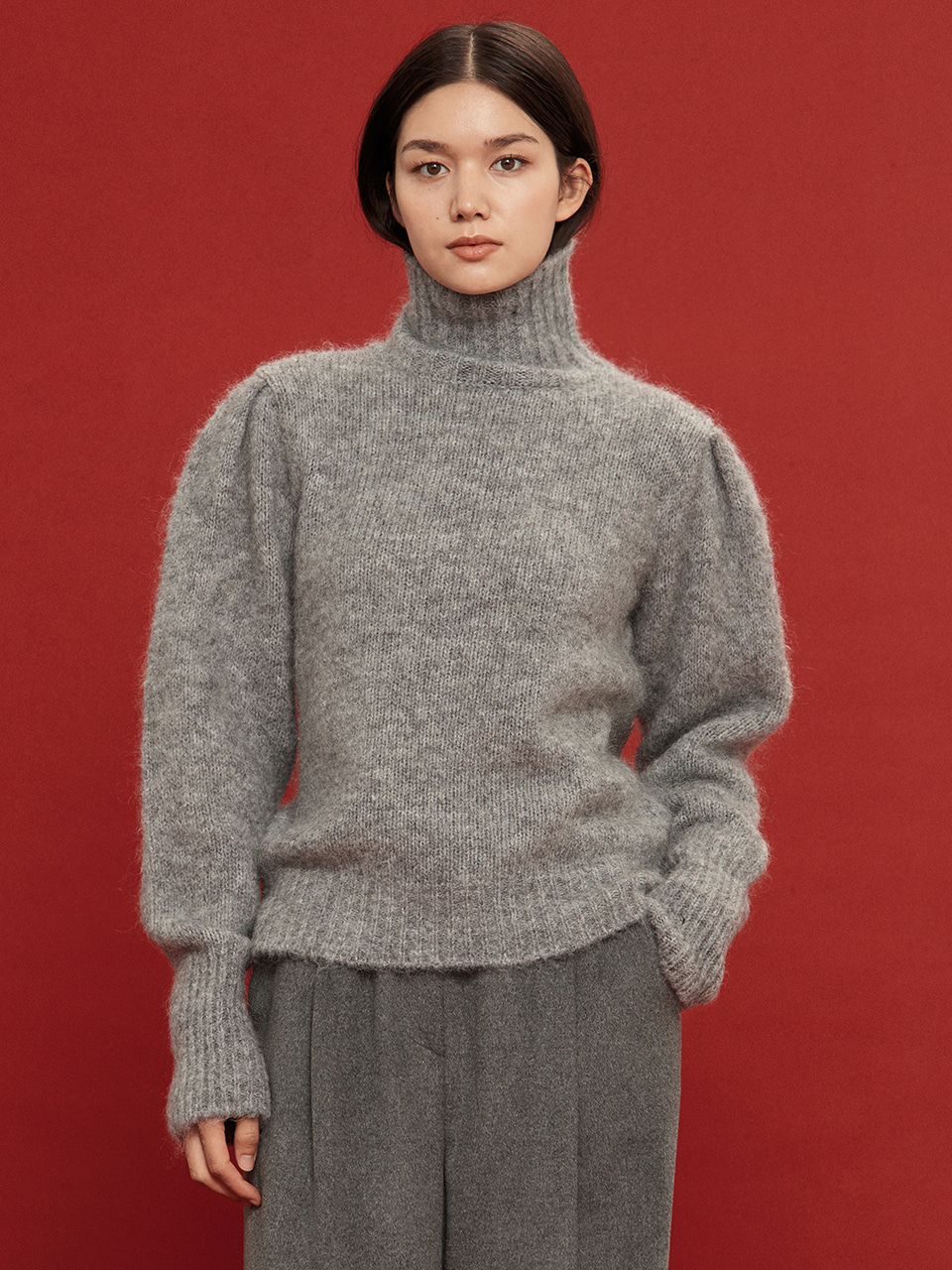 kidmohair puff pola knit (light gray)
