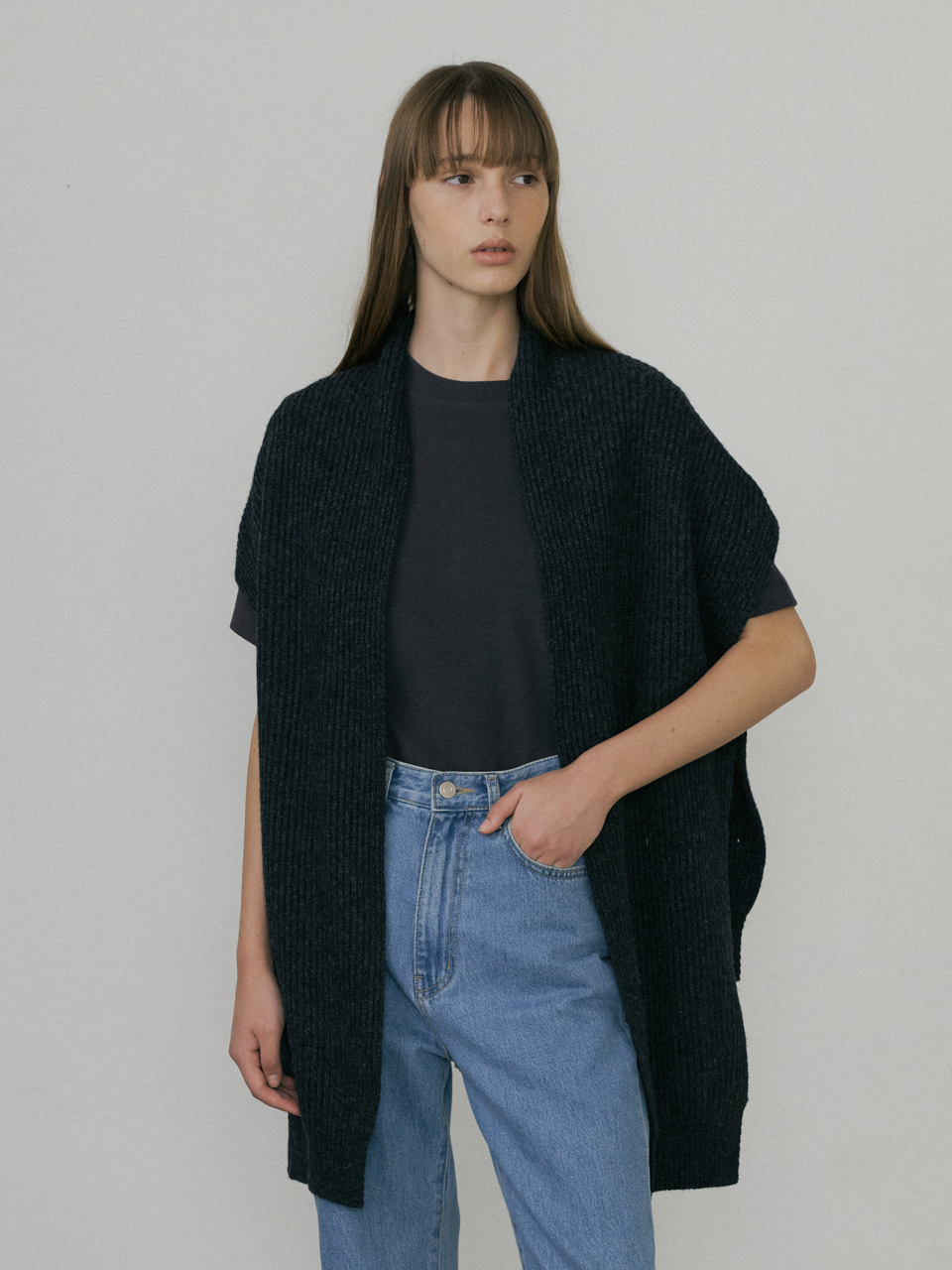 22FW Wool Cape Vest (Charcoal)