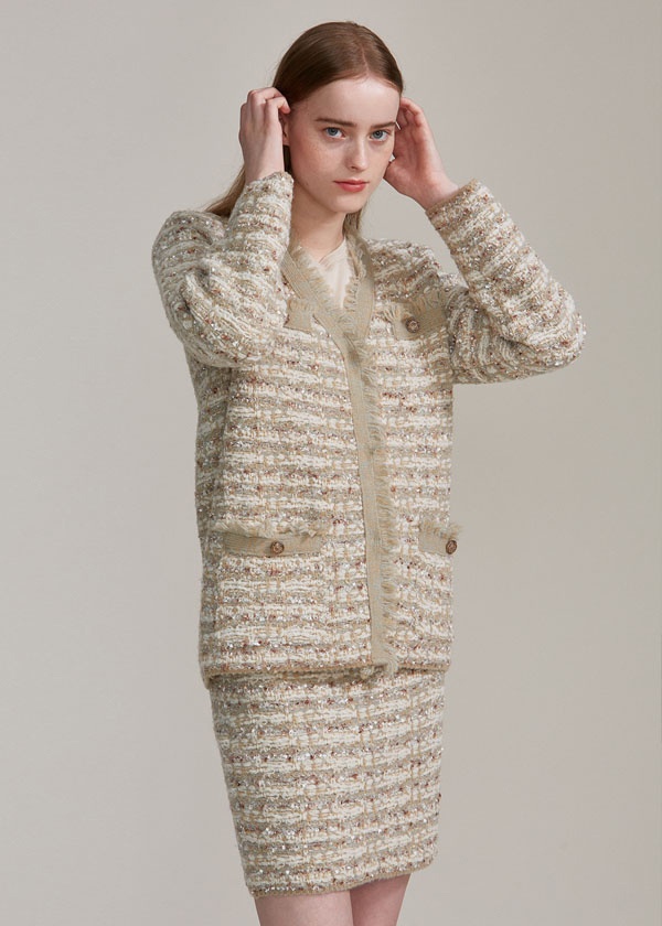 tweed knit jacket (mint)