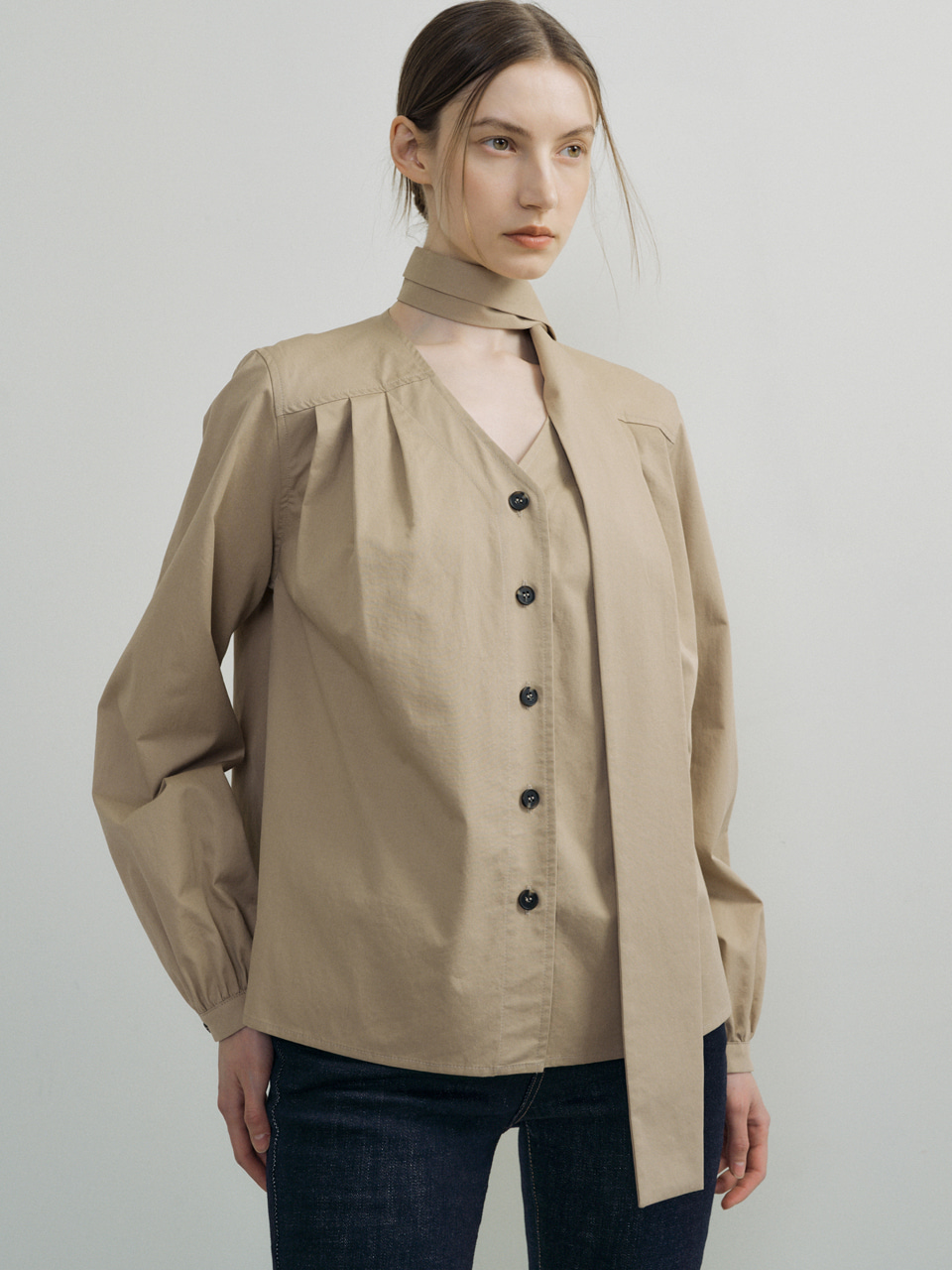 23FW TRENCH TIE BLOUSE (2color)