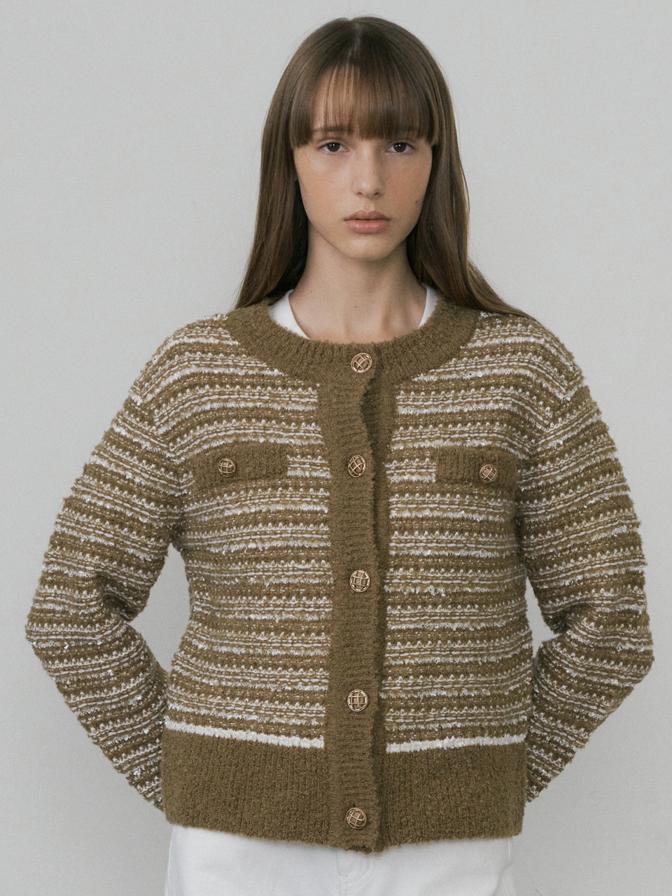 22Fall Multi Kint Tweed Cardigan (Brown)